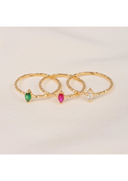 Gümüş Yüzük - Gümüş Yüzük - Ruby Taşlı El Yapımı Dövülü Eskitme Minimal Tasarım Tektaş 925 Ayar Gümüş Yüzük