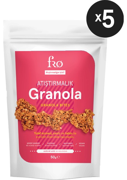 5li Atıştırmalık Granola Vegan Glutensiz Şekersiz Atıştırmalık Sağlıklı Katkısız Granola 5X50GR