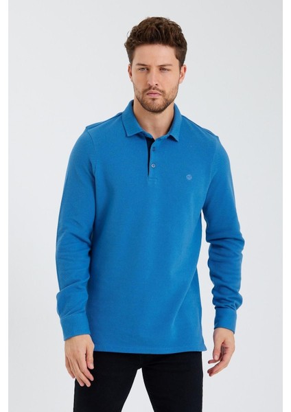 Erkek Basic Polo Yaka Uzun Bol Kışlık Bordo Sweatshirt