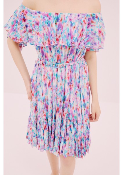 Kayık Yaka Beli Kemerli Midi Boy Elbise Standart Renk Y2111520_089 modelleri