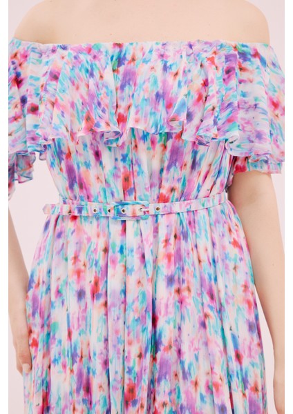 Kayık Yaka Beli Kemerli Midi Boy Elbise Standart Renk Y2111520_089 fırsatları