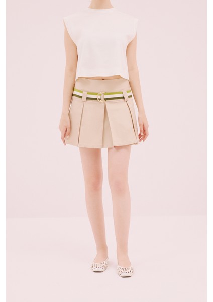 Kemer Detaylı Mini Etek Bej Y2215094_024