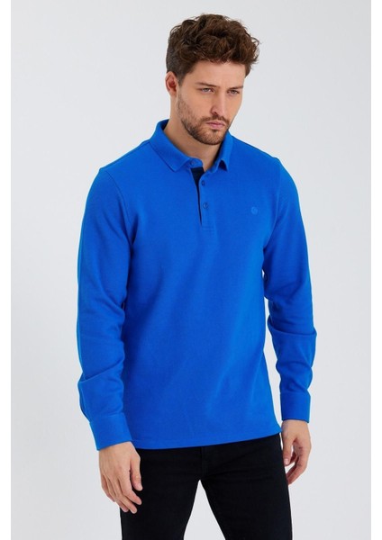 Erkek Basic Polo Yaka Uzun Bol Kışlık Bordo Sweatshirt