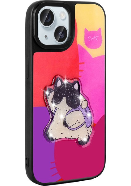 Apple iPhone 14 Kılıf Parlayan Kabartmalı Ikonik Figürlü F10T Amas Silikon Kapak-Pembe