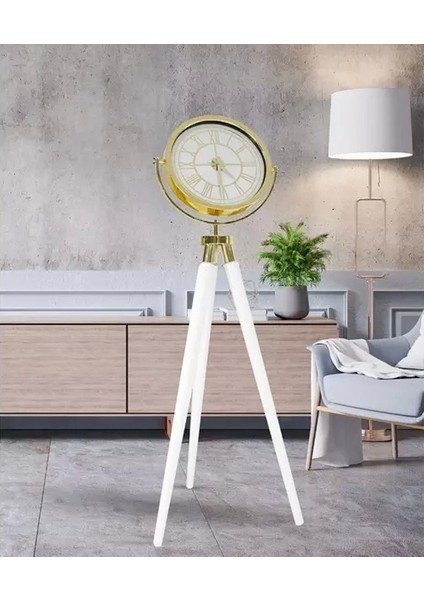 Tripod Ayaklı Dekoratif Saat Roma Rakamlı Beyaz-Gold Kaplama fiyatları