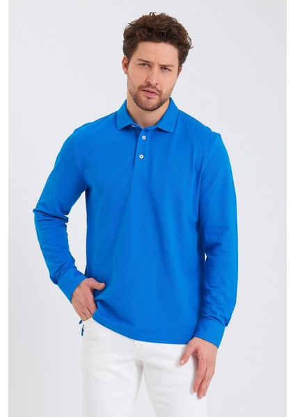 Erkek Polo Yaka Comfort Uzun Kollu Basic Vişne Tişört