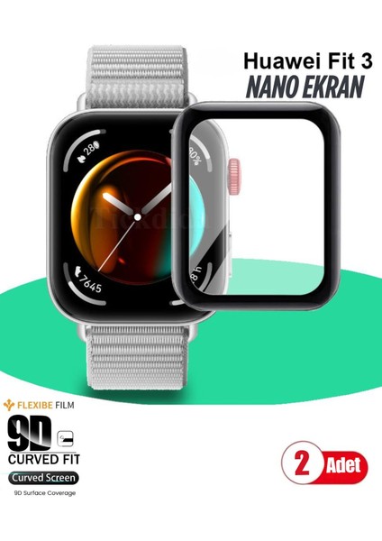 2 Adet Huaweı Watch Fit 3 ile Uyumlu 9d Tam Kapatan Kenarleri Siyah Kırılmaz Nano Cam Ekran Koruyucu