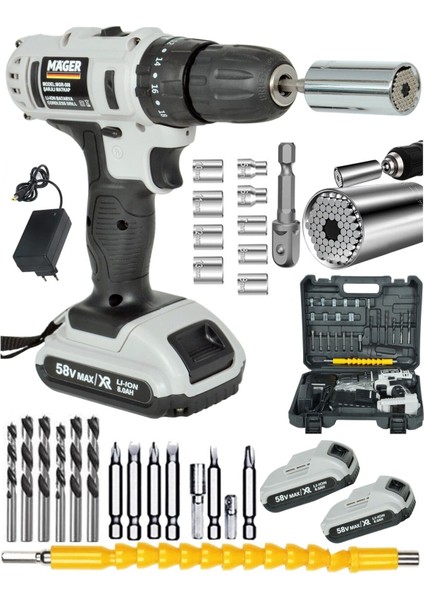 Germany Technolgy 12 Volt 1,3 Ah Darbeli Şarjlı Matkap ve Gator Soket 27 Parça Professional Set