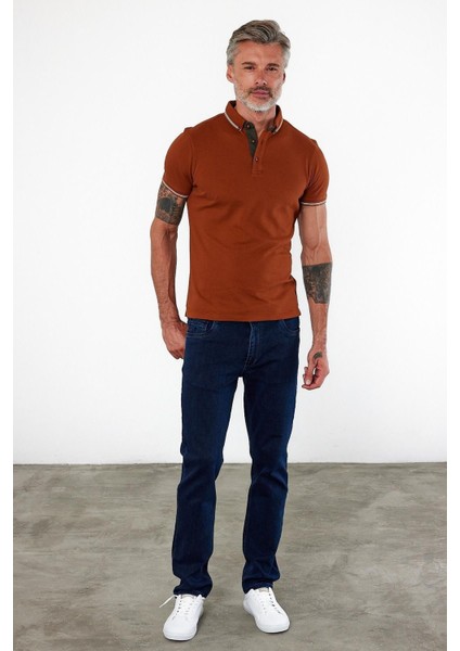 Erkek Dar Basic Polo Yaka Kısa Kol Düz Tarçın Tişört modelleri