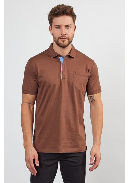 Erkek Basic Cepli Çıtçıtlı Dar Kahverengi Polo Yaka Tişört