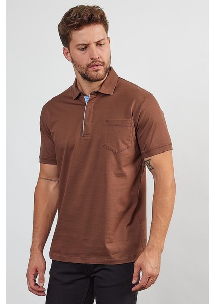 Erkek Basic Cepli Çıtçıtlı Dar Kahverengi Polo Yaka Tişört indirimleri