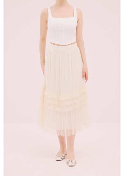 Puantiye Desenli Midi Boy Tül Etek Kemik Y1915160_019