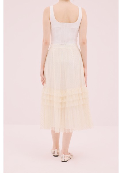 Puantiye Desenli Midi Boy Tül Etek Kemik Y1915160_019 fiyatları