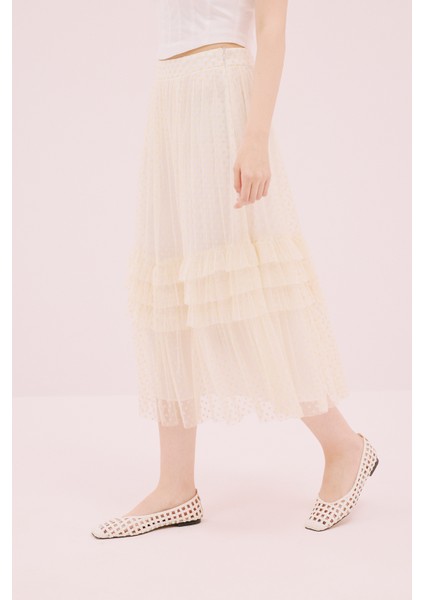 Puantiye Desenli Midi Boy Tül Etek Kemik Y1915160_019 modelleri