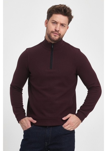 Erkek Uzun Kışlık Dik Yaka Fermuarlı Siyah Sweatshirt modelleri