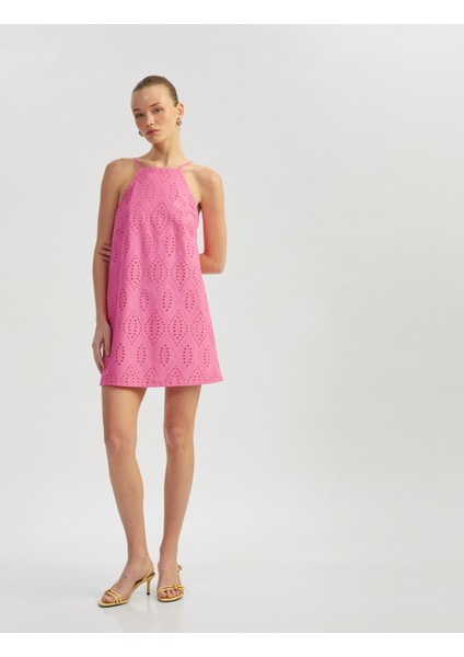 Pamuklu A Kesim Mini Halter Yaka Ince Askılı Fisto Elbise