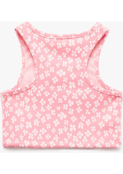 Bisiklet Yaka Kolsuz Çiçek Desenli Crop Atlet