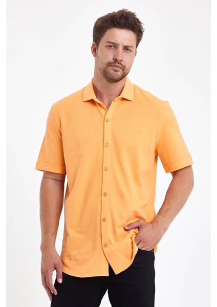 Erkek Polo Yaka Kısa Kollu Düğmeli Bol Bakır Gömlek fırsatları