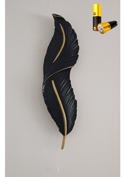 Tüy Aplik Ledli Pilli Dekoratif Duvar Aydınlatma - Şık Ve Modern Tasarım - (60*16 cm )
