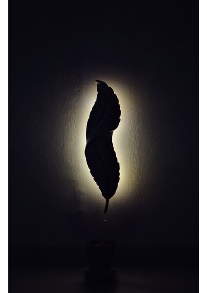 Tüy Aplik Ledli Pilli Dekoratif Duvar Aydınlatma - Şık Ve Modern Tasarım - (60*16 cm )