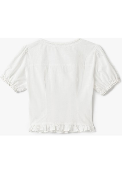 Balon Kol U Yaka Fiyonk Detaylı Fırfırlı Bluz fiyatları