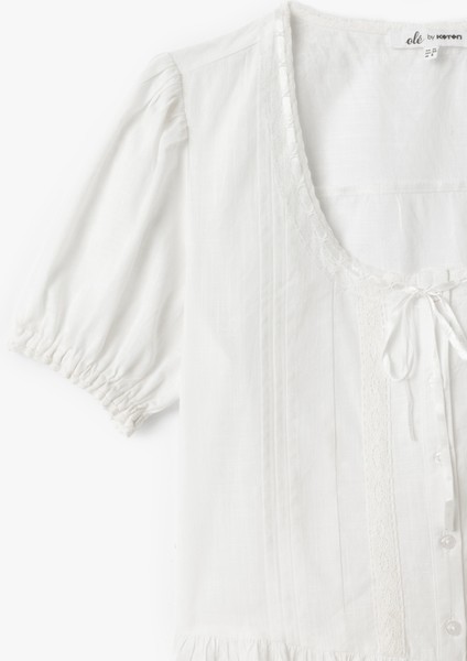 Balon Kol U Yaka Fiyonk Detaylı Fırfırlı Bluz modelleri