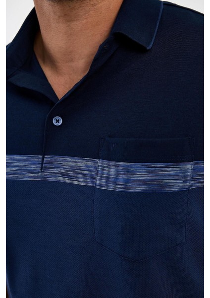 Erkek Basic Polo Yaka Cepli Kısa Kol Lacivert Tişört modelleri