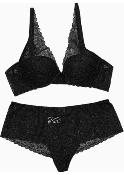 Viola Dantelli Sütyen Külot Takım - Dolgusuz,balenli - 6007 - Siyah