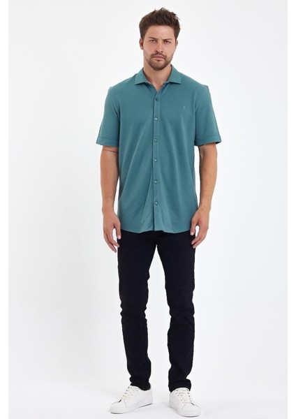 Erkek Polo Yaka Kısa Kollu Düğmeli Bol Bakır Gömlek modelleri