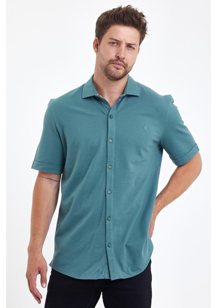 Erkek Polo Yaka Kısa Kollu Düğmeli Bol Bakır Gömlek fırsatları