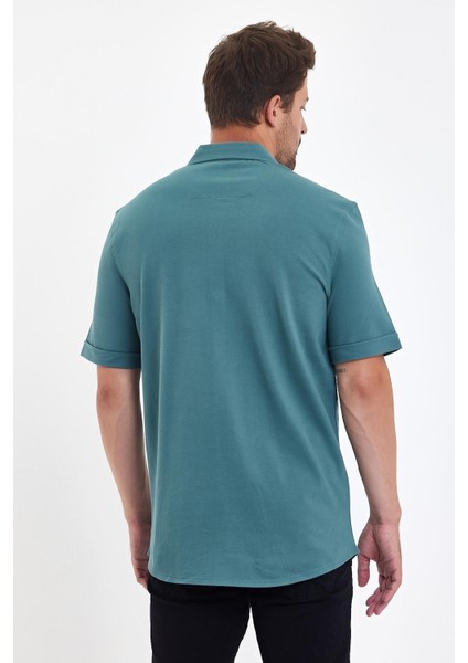 Erkek Polo Yaka Kısa Kollu Düğmeli Bol Bakır Gömlek indirimleri