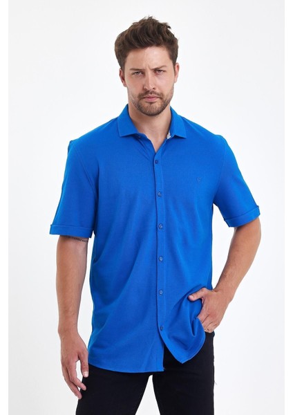 Erkek Polo Yaka Kısa Kollu Düğmeli Bol Bakır Gömlek