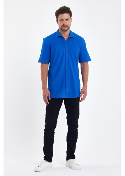 Erkek Polo Yaka Kısa Kollu Düğmeli Bol Bakır Gömlek modelleri