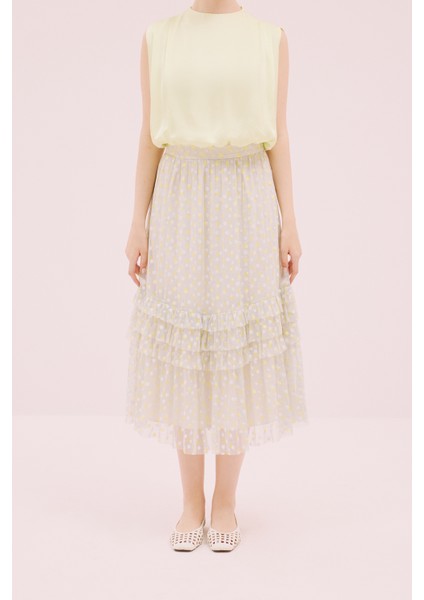 Puantiye Desenli Midi Boy Tül Etek Gri Y1915174_004