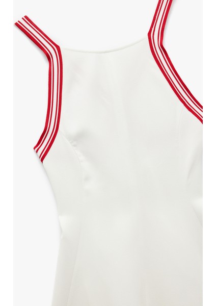 Viskon Keten Karışımlı Arkası Çapraz Askılı Şerit Detaylı Mini Elbise modelleri