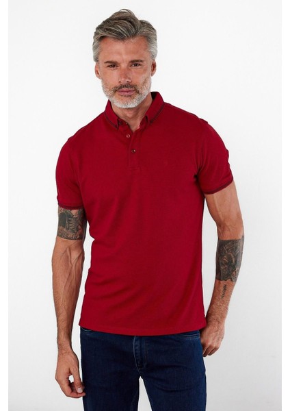 Erkek Dar Basic Polo Yaka Kısa Kol Düz Tarçın Tişört