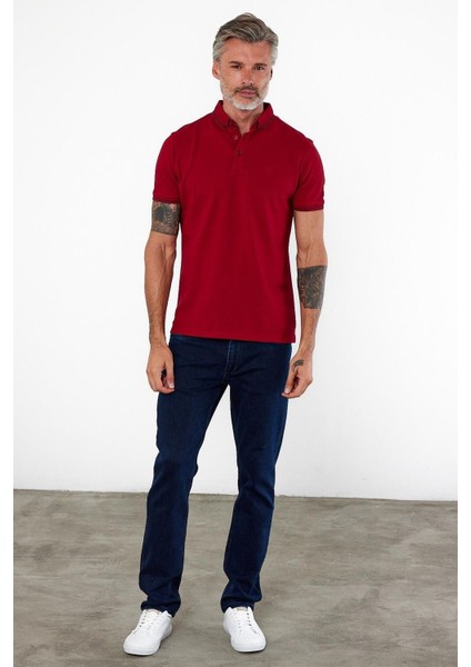 Erkek Dar Basic Polo Yaka Kısa Kol Düz Tarçın Tişört modelleri