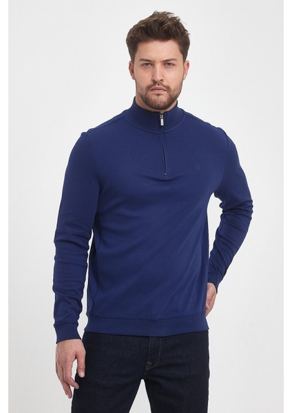 Erkek Kışlık Uzun Fermuarlı Dik Yaka Taş Sweatshirt