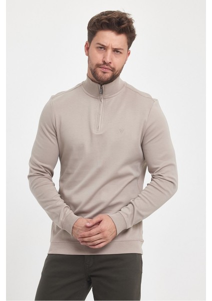 Erkek Kışlık Uzun Fermuarlı Dik Yaka Taş Sweatshirt fırsatları