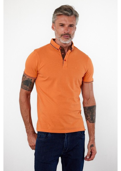 Erkek Dar Basic Polo Yaka Kısa Kol Düz Tarçın Tişört