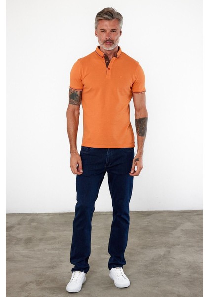 Erkek Dar Basic Polo Yaka Kısa Kol Düz Tarçın Tişört modelleri