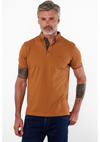 Erkek Dar Basic Polo Yaka Kısa Kol Düz Tarçın Tişört