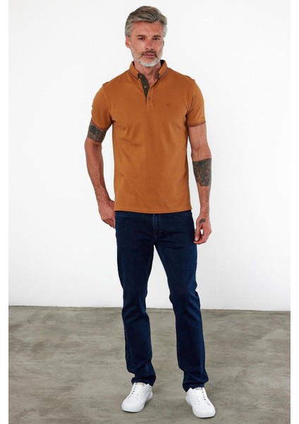 Erkek Dar Basic Polo Yaka Kısa Kol Düz Tarçın Tişört modelleri