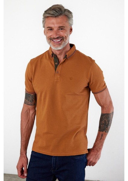 Erkek Dar Basic Polo Yaka Kısa Kol Düz Tarçın Tişört fırsatları