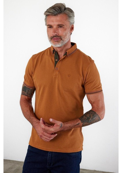 Erkek Dar Basic Polo Yaka Kısa Kol Düz Tarçın Tişört indirimleri