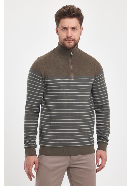 Erkek Uzun Kışlık Dik Yaka Fermuarlı Siyah Sweatshirt