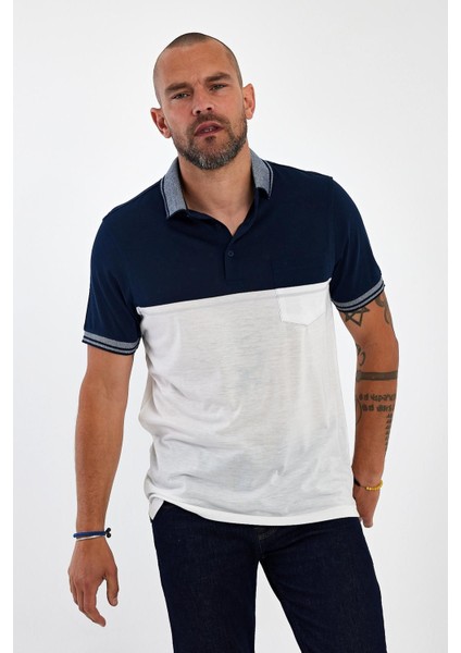 Erkek Basic Polo Yaka Cepli Düz Uzun Lacivert Tişört