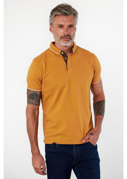 Erkek Dar Basic Polo Yaka Kısa Kol Düz Tarçın Tişört