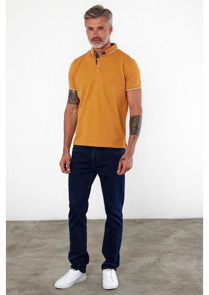 Erkek Dar Basic Polo Yaka Kısa Kol Düz Tarçın Tişört modelleri