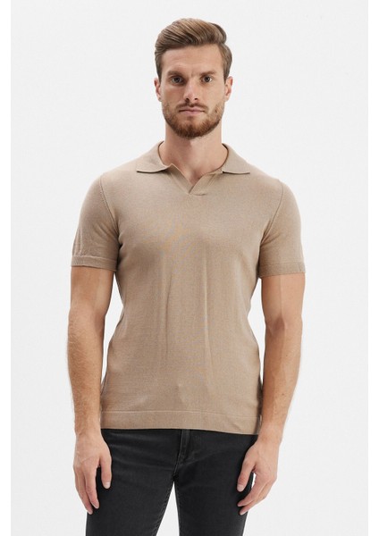 Erkek Uzun Polo Yaka Kısa Kollu Siyah Düz Triko Kazak